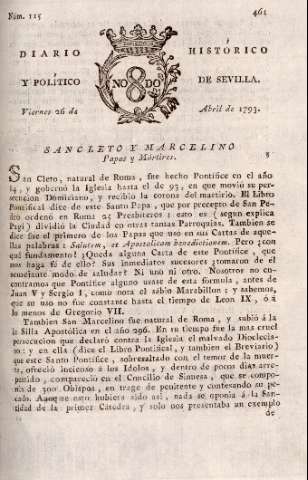 'Diario histórico y político de Sevilla' - Número 115 - 1793 abril 26