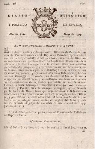 'Diario histórico y político de Sevilla' - Número 126 - 1793 mayo 7