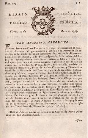 'Diario histórico y político de Sevilla' - Número 129 - 1793 mayo 10