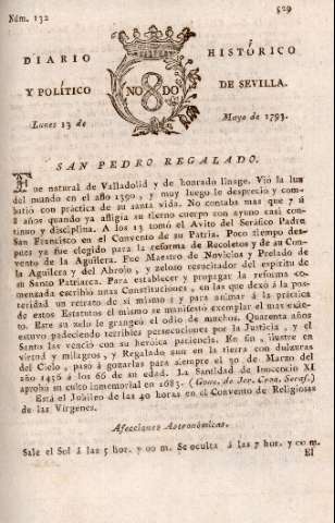 'Diario histórico y político de Sevilla' - Número 132 - 1793 mayo 13
