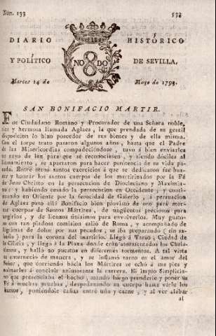 'Diario histórico y político de Sevilla' - Número 133 - 1793 mayo 14
