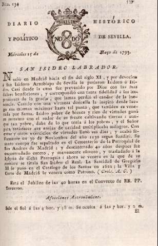 'Diario histórico y político de Sevilla' - Número 134 - 1793 mayo 15