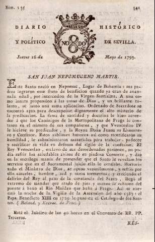'Diario histórico y político de Sevilla' - Número 135 - 1793 mayo 16