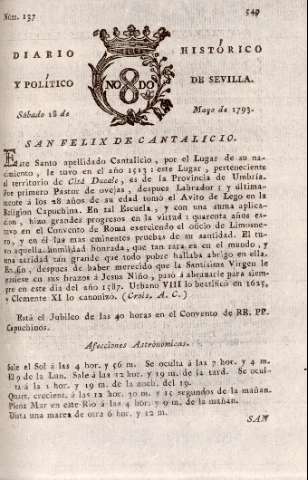'Diario histórico y político de Sevilla' - Número 137 - 1793 mayo 18