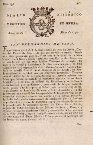 'Diario histórico y político de Sevilla' - Número 139 - 1793 mayo 20