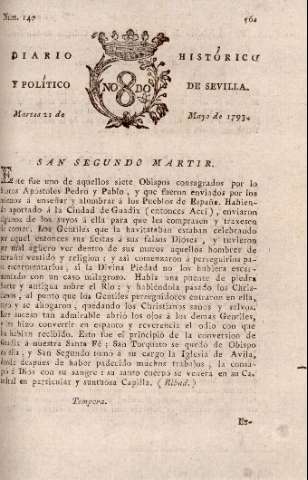 'Diario histórico y político de Sevilla' - Número 140 - 1793 mayo 21