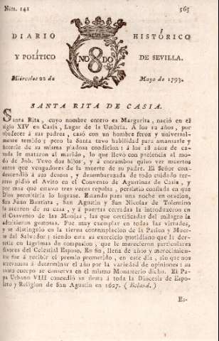 'Diario histórico y político de Sevilla' - Número 141 - 1793 mayo 22