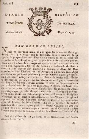'Diario histórico y político de Sevilla' - Número 148 - 1793 mayo 28