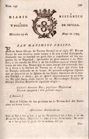 'Diario histórico y político de Sevilla' - Número 149 - 1793 mayo 29