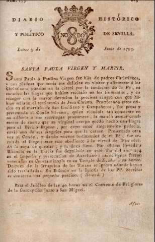 'Diario histórico y político de Sevilla' - Número 153 - 1793 junio 3