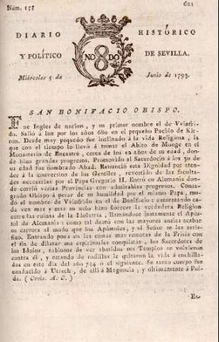 'Diario histórico y político de Sevilla' - Número 155 - 1793 junio 5