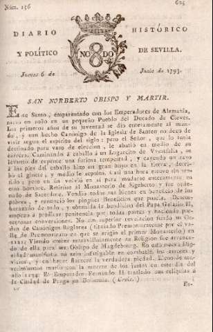 'Diario histórico y político de Sevilla' - Número 156 - 1793 junio 6