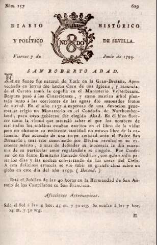 'Diario histórico y político de Sevilla' - Número 157 - 1793 junio 7