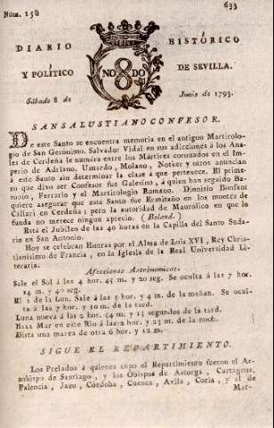 'Diario histórico y político de Sevilla' - Número 158 - 1793 junio 8
