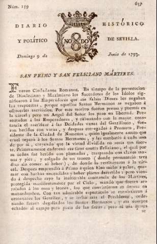 'Diario histórico y político de Sevilla' - Número 159 - 1793 junio 9