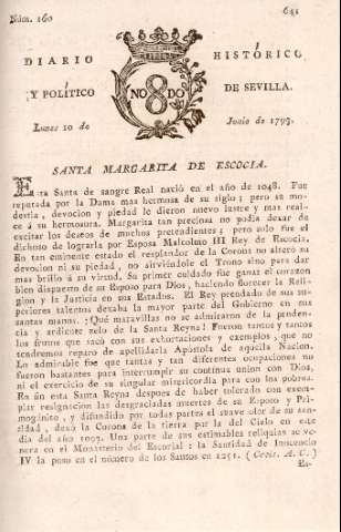 'Diario histórico y político de Sevilla' - Número 160 - 1793 junio 10