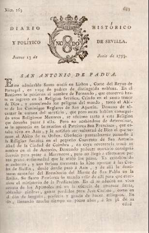 'Diario histórico y político de Sevilla' - Número 163 - 1793 junio 13