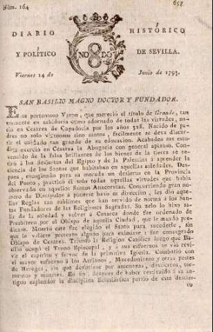 'Diario histórico y político de Sevilla' - Número 164 - 1793 junio 14
