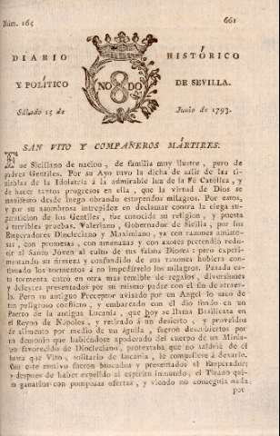 'Diario histórico y político de Sevilla' - Número 165 - 1793 junio 15