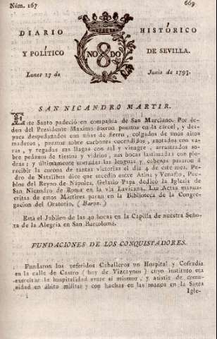 'Diario histórico y político de Sevilla' - Número 167 - 1793 junio 17