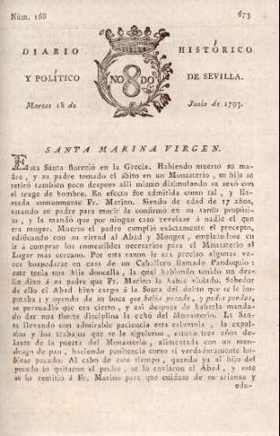 'Diario histórico y político de Sevilla' - Número 168 - 1793 junio 18