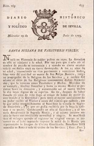 'Diario histórico y político de Sevilla' - Número 169 - 1793 junio 19