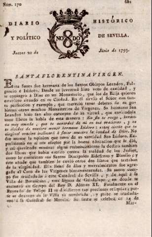 'Diario histórico y político de Sevilla' - Número 170 - 1793 junio 20