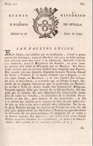 'Diario histórico y político de Sevilla' - Número 173 - 1793 junio 22