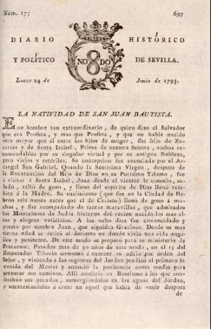 'Diario histórico y político de Sevilla' - Número 175 - 1793 junio 24