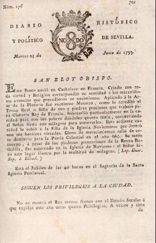 'Diario histórico y político de Sevilla' - Número 176 - 1793 junio 25