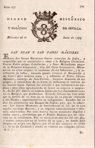 'Diario histórico y político de Sevilla' - Número 177 - 1793 junio 26