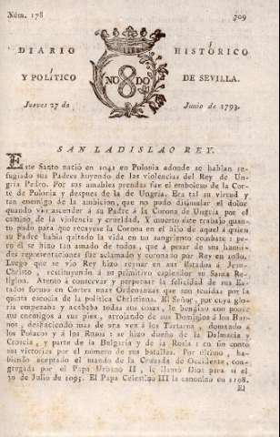 'Diario histórico y político de Sevilla' - Número 178 - 1793 junio 27