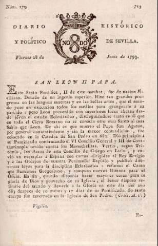 'Diario histórico y político de Sevilla' - Número 179 - 1793 junio 28