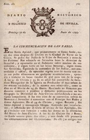'Diario histórico y político de Sevilla' - Número 181 - 1793 junio 30