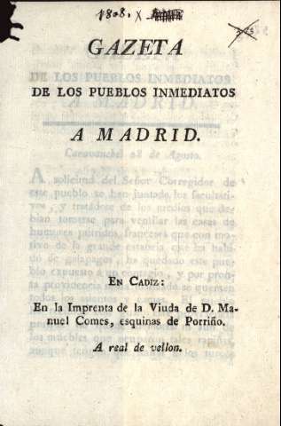 'Gazeta de los pueblos inmediatos a Madrid' - Irregular - 1808 oct 1