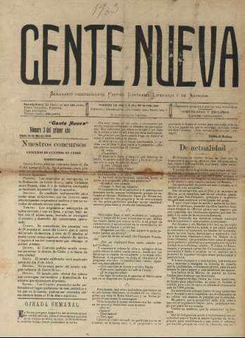 'Gente nueva : Semanario independiente, festivo, ilustrado, literario y de anuncios' - Año I Número 3 - 1903 mar 15