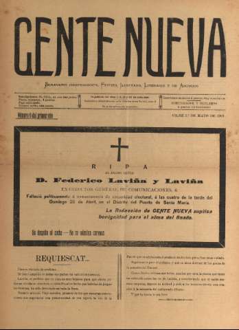 'Gente nueva : Semanario independiente, festivo, ilustrado, literario y de anuncios' - Año I Número 9 - 1903 may 1