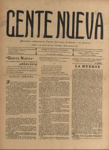 'Gente nueva : Semanario independiente, festivo, ilustrado, literario y de anuncios' - Año I Número 13 - 1903 jun 1