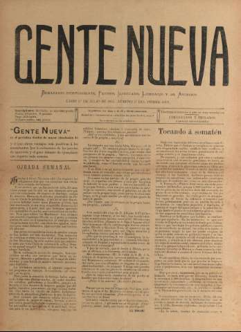 'Gente nueva : Semanario independiente, festivo, ilustrado, literario y de anuncios' - Año I Número 17 - 1903 jul 1