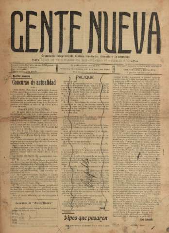 'Gente nueva : Semanario independiente, festivo, ilustrado, literario y de anuncios' - Año I Número 27 - 1903 oct 30