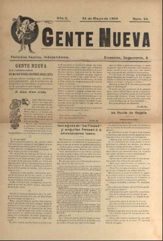 'Gente nueva : Semanario independiente, festivo, ilustrado, literario y de anuncios' - Año II Número 34 - 1904 may 24