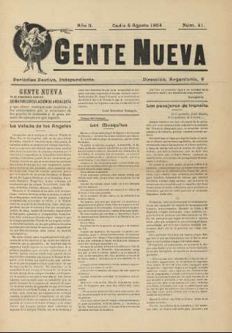 'Gente nueva : Semanario independiente, festivo, ilustrado, literario y de anuncios' - Año II Número 41 - 1904 ago 5