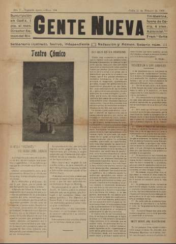 'Gente nueva : Semanario independiente, festivo, ilustrado, literario y de anuncios' - Año V Número 184 - 1909 feb 11