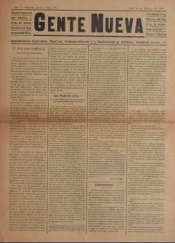 'Gente nueva : Semanario independiente, festivo, ilustrado, literario y de anuncios' - Año V Número 185 - 1909 feb 26