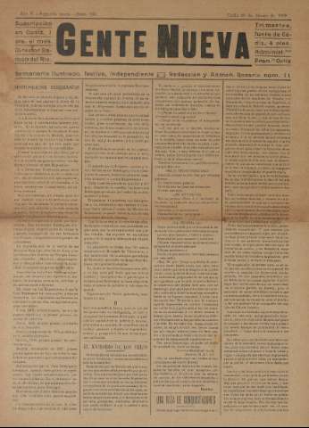 'Gente nueva : Semanario independiente, festivo, ilustrado, literario y de anuncios' - Año V Número 186 - 1909 mar 29