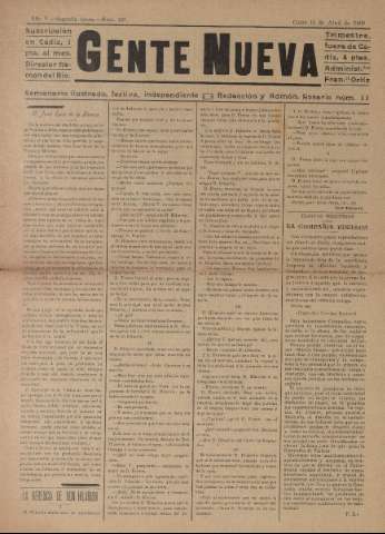 'Gente nueva : Semanario independiente, festivo, ilustrado, literario y de anuncios' - Año V Número 187 - 1909 abr 19