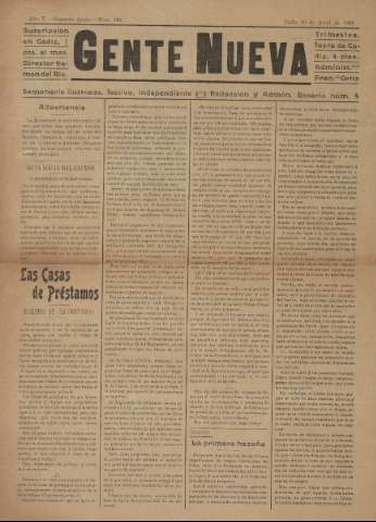 'Gente nueva : Semanario independiente, festivo, ilustrado, literario y de anuncios' - Año V Número 188 - 1909 abr 30