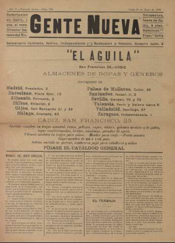 'Gente nueva : Semanario independiente, festivo, ilustrado, literario y de anuncios' - Año V Número 190 - 1909 may 25