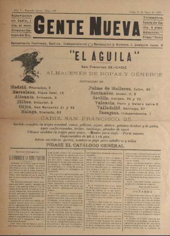 'Gente nueva : Semanario independiente, festivo, ilustrado, literario y de anuncios' - Año V Número 190 - 1909 may 31