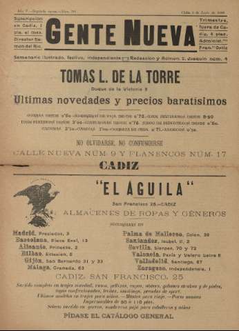 'Gente nueva : Semanario independiente, festivo, ilustrado, literario y de anuncios' - Año V Número 191 - 1909 jun 9